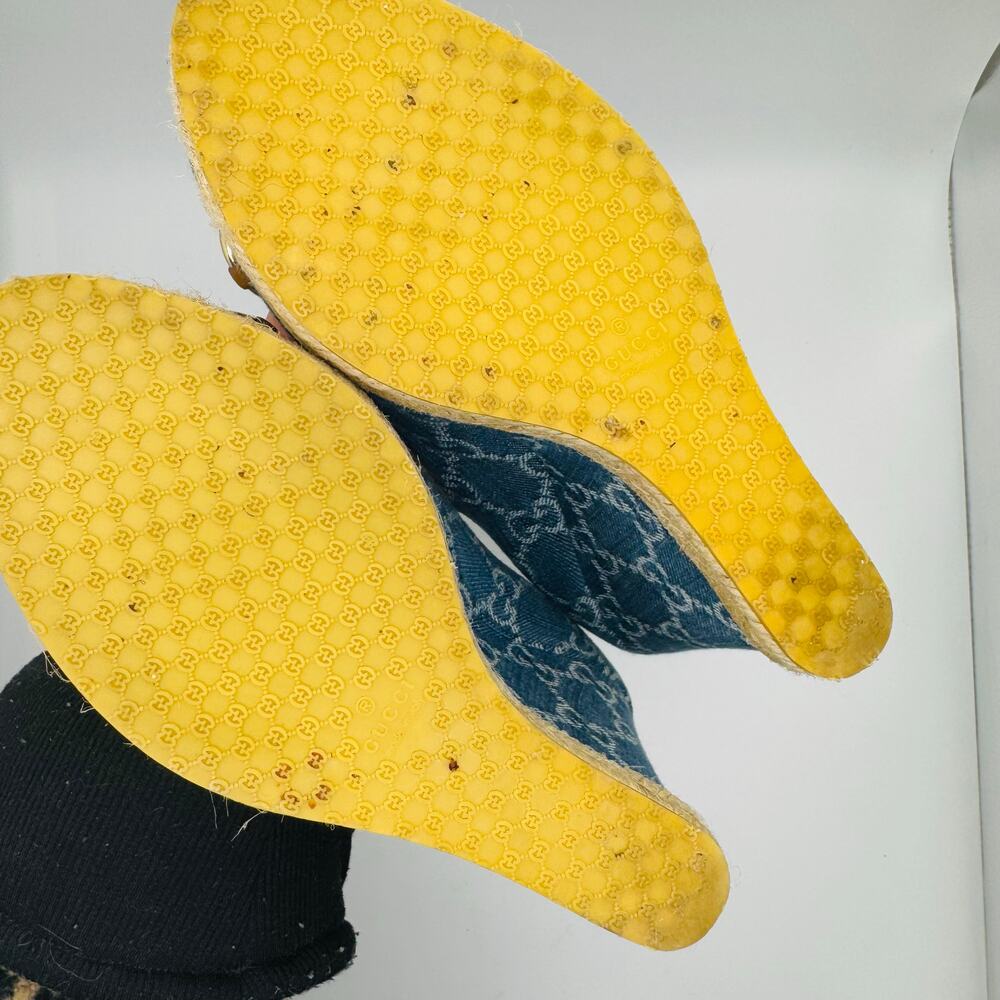 Gucci Denim Monogram Espadrille Wedges Horsebit Blue Size EU 37 - Picture 10 of 15